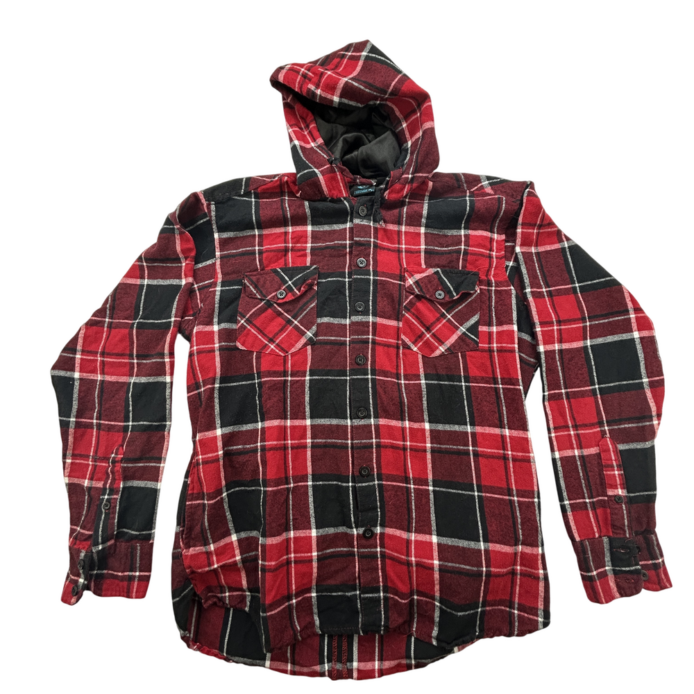 Burnside Shirt Mens Medium Hooded Plaid Flannel Button-Up Outdoor Fall Warm